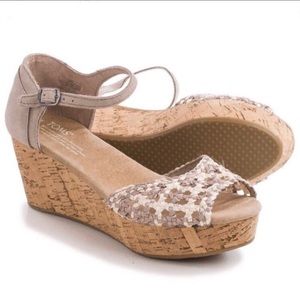 Toms Stucco Satin Woven Platform Wedges Ankle